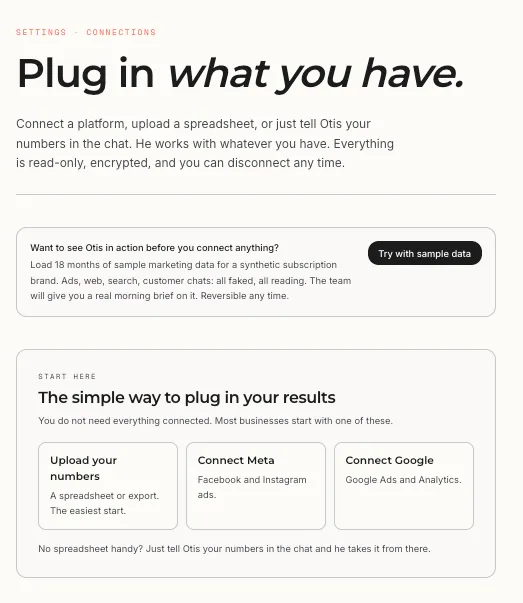 Otis Connect your numbers screen